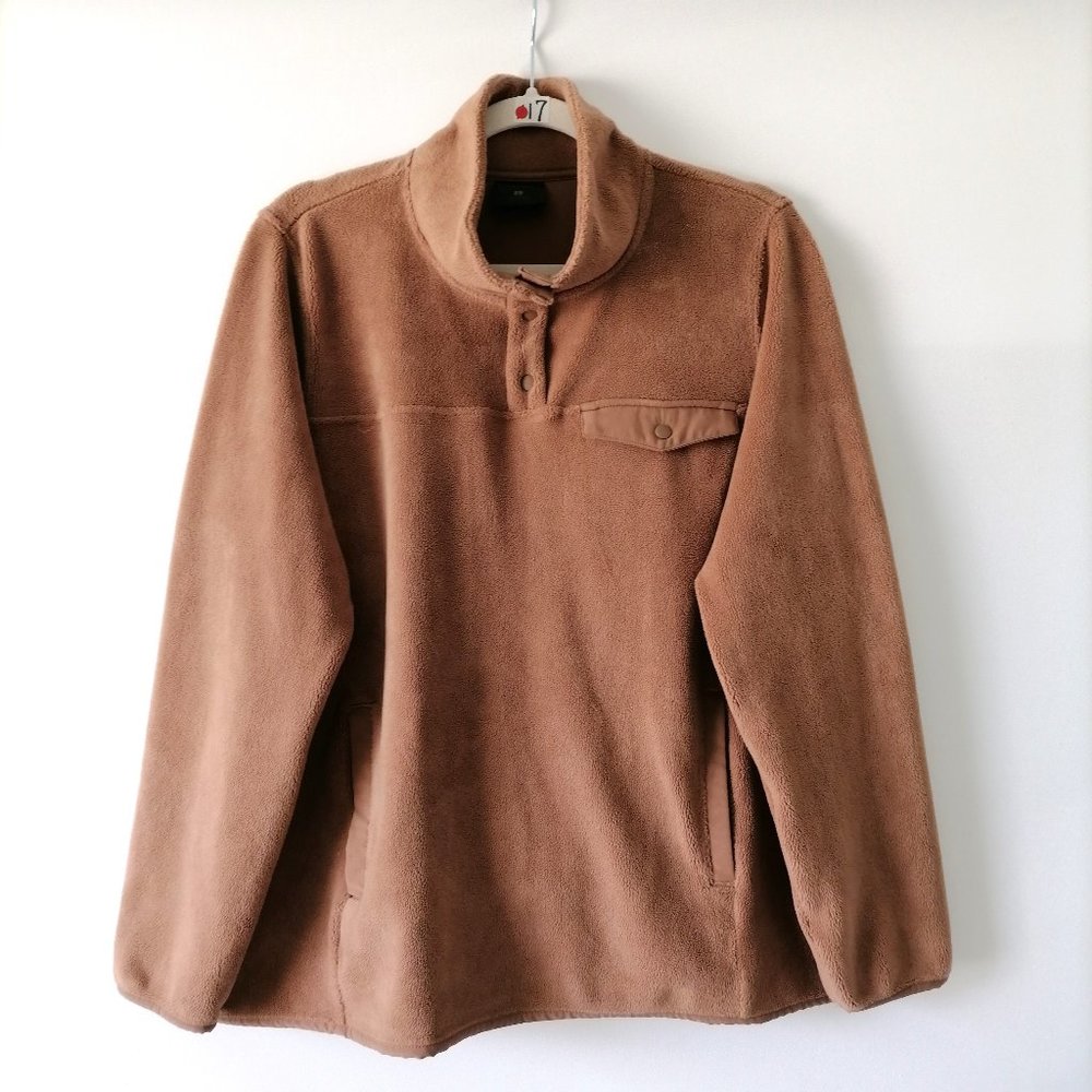 32 Degrees Womens Wood Smoke Brown Snap Fleece Henley Sweater Size L